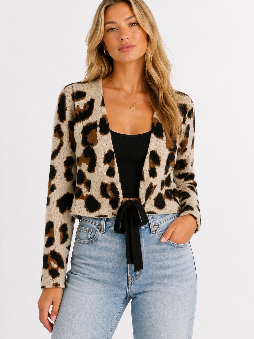 Lovers + Friends Leopard Print Tie-Front Cardigan Jacket size Small Womens